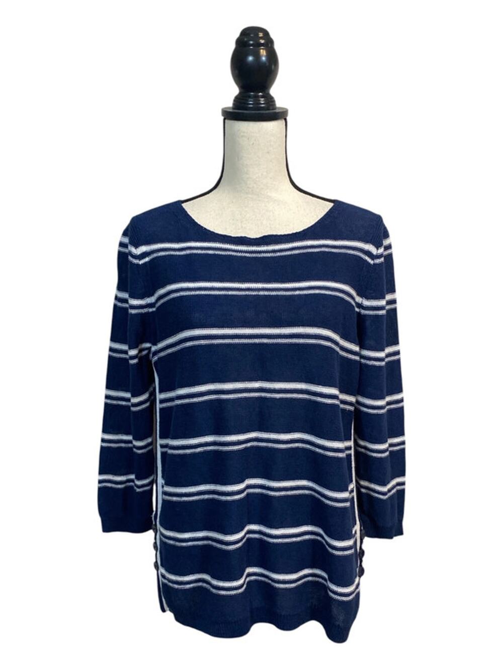Talbots Navy Linen Nautical Stripe Sweater L